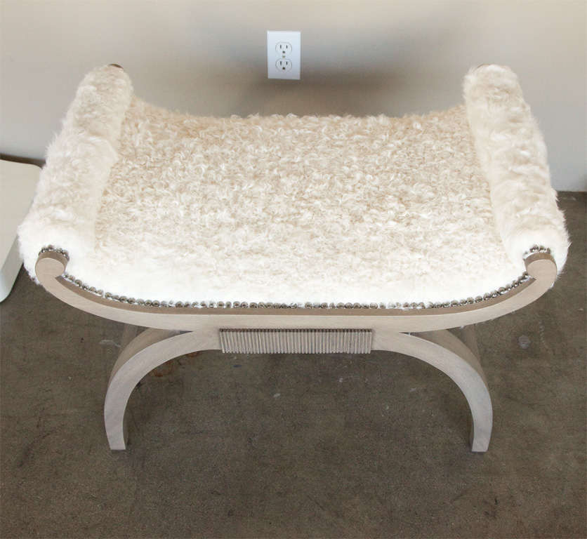 American Paul Marra Neoclassical Bench in Curly Goat For Sale